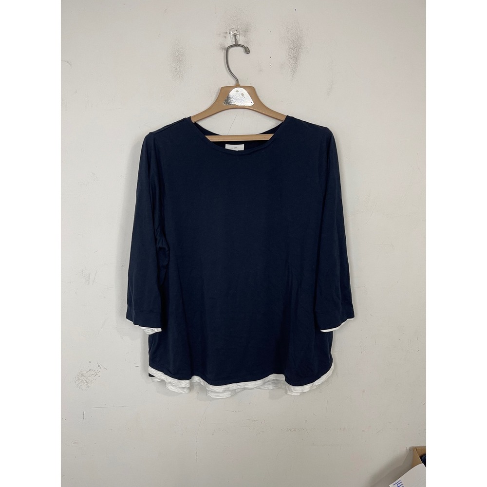 J. Jill Navy Blue Double Layer Hem Cotton Modal Top XL Womens‎ Long Sleeve Tee